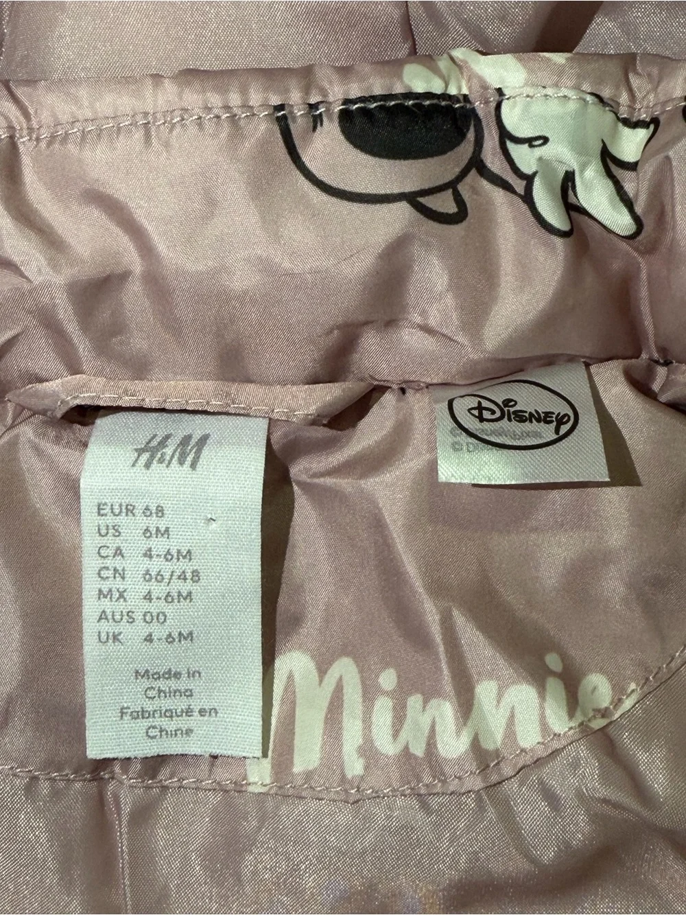 H&M Pink Minnie Mouse Puffer Jacket with Hood